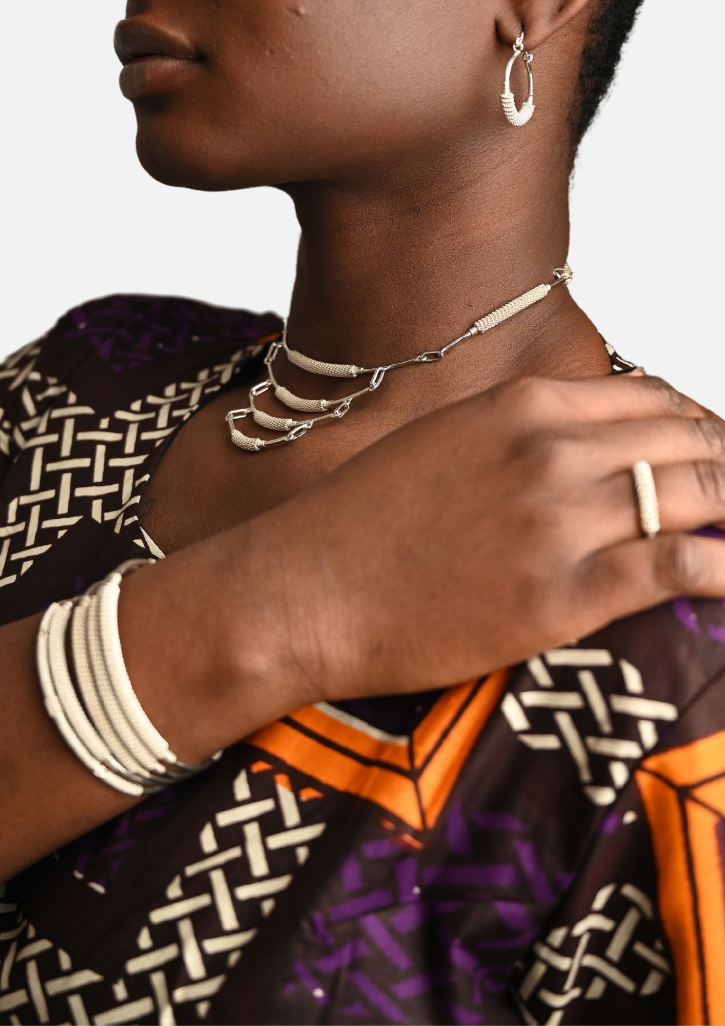 Parure et collier en argent massif