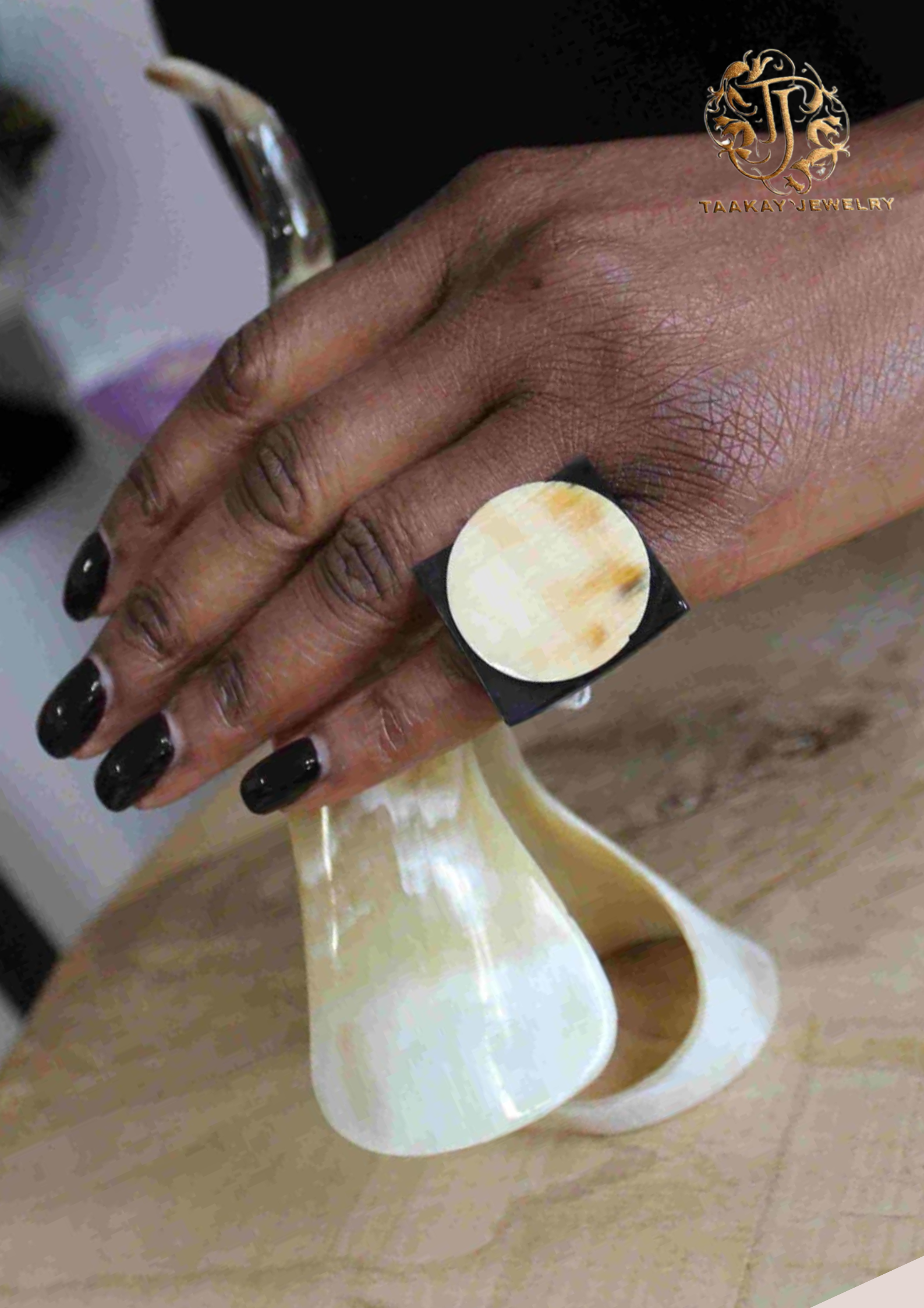 Bague en corne de zébu “La platine”