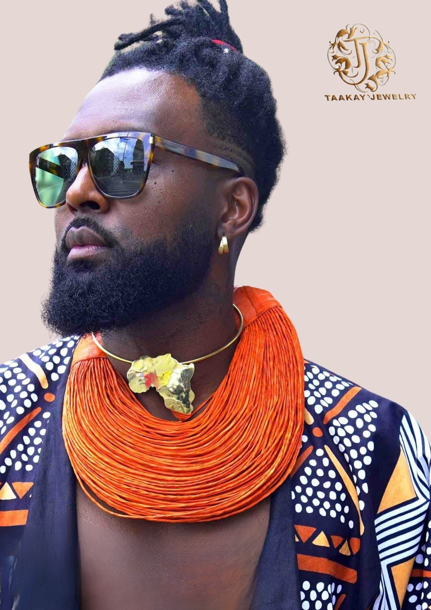 Collier cuir multirang "Athenan Orange" - Artisanat africain