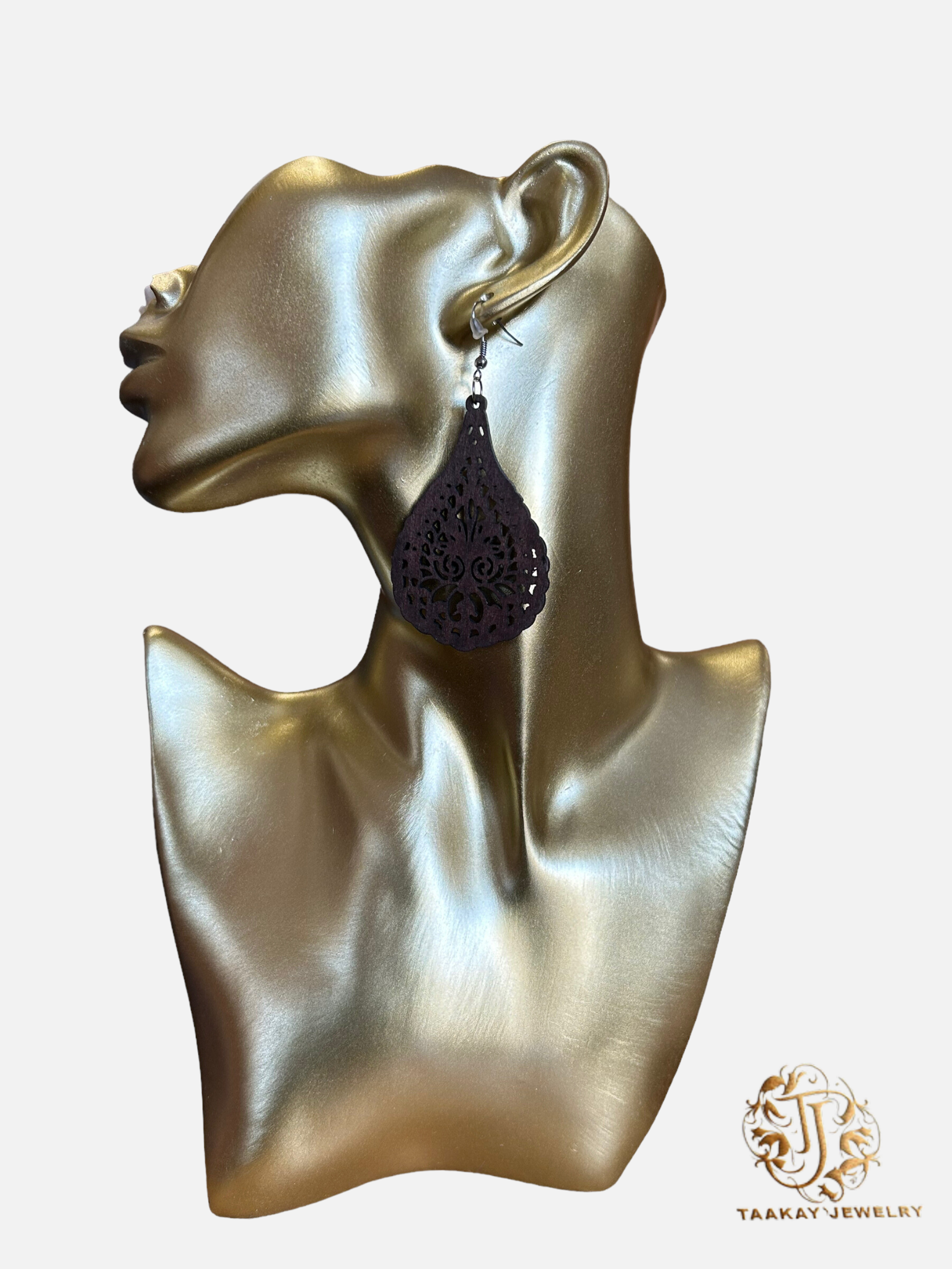 Boucles d’oreille en bois “Goutte de Bois Ciselé Tandiné “