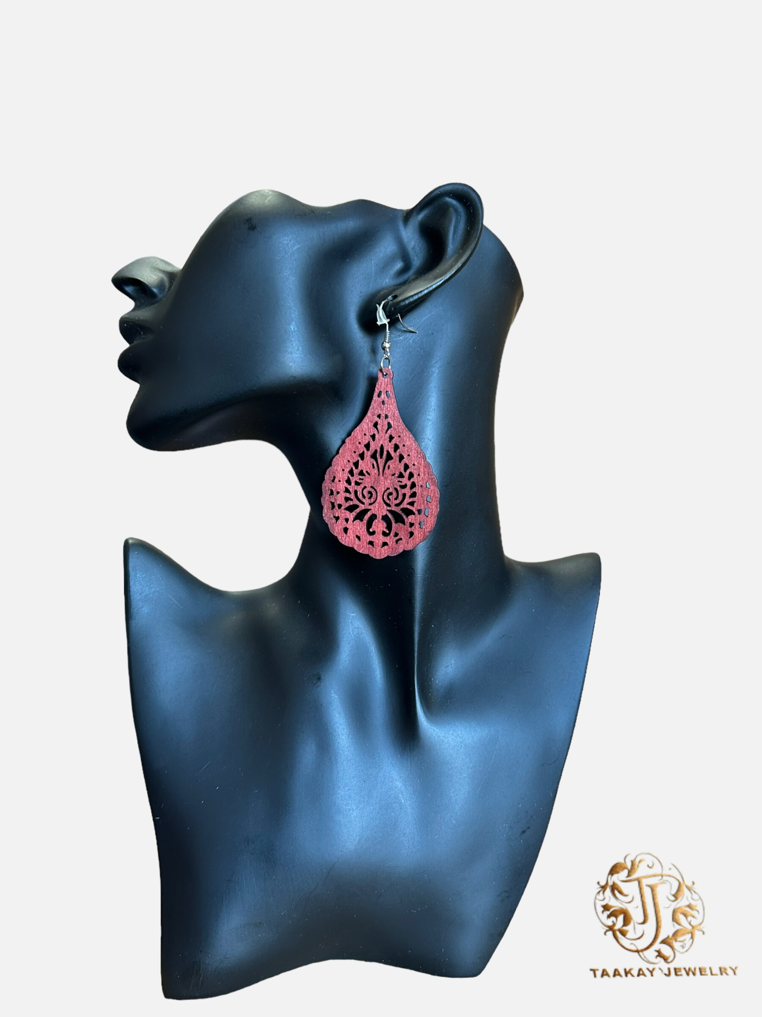 Boucles d’oreille en bois “Goutte de Bois Ciselé Tandiné “