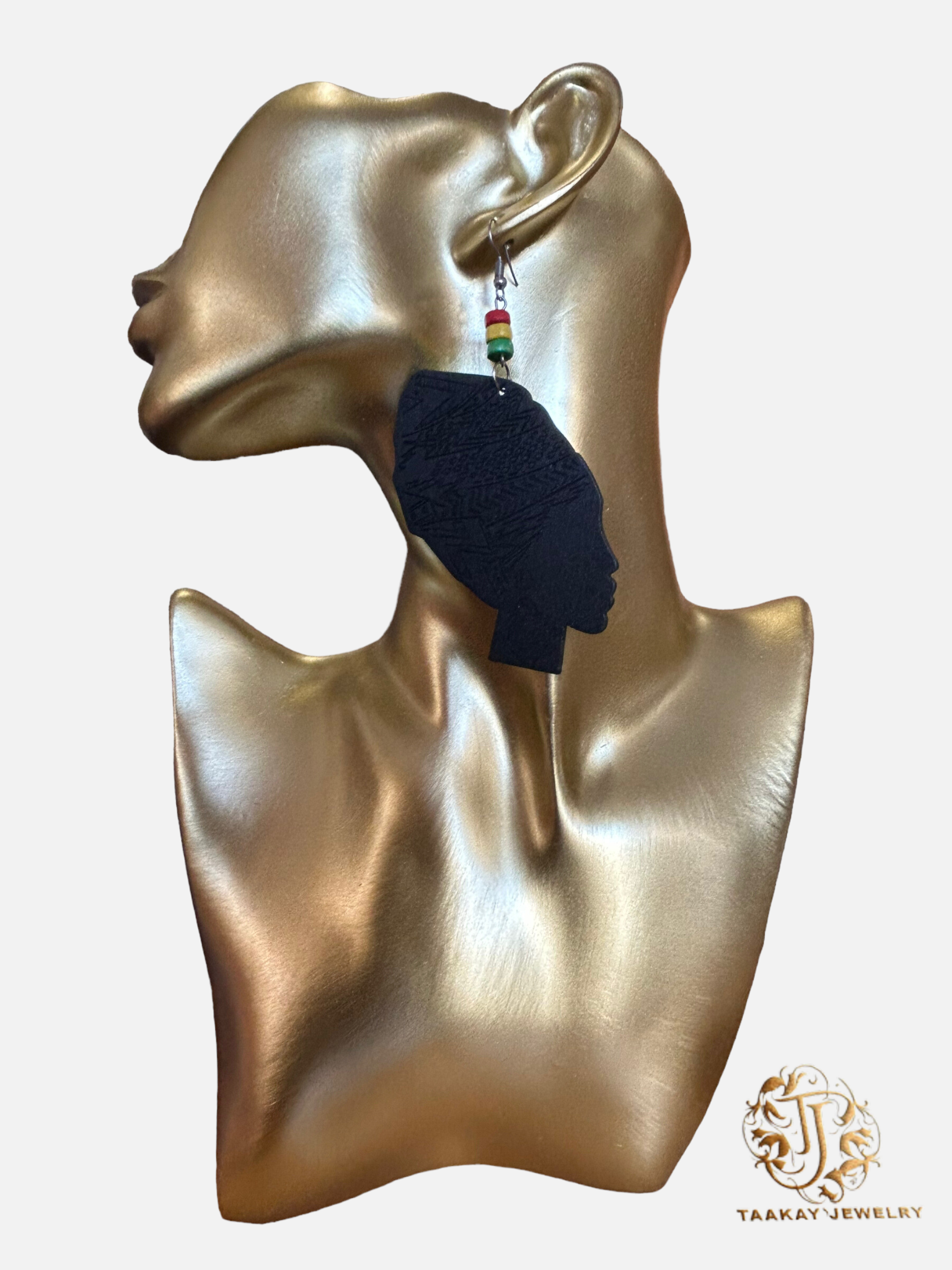 Boucles d'Oreilles "Tête de Femme Africaine en Bois"