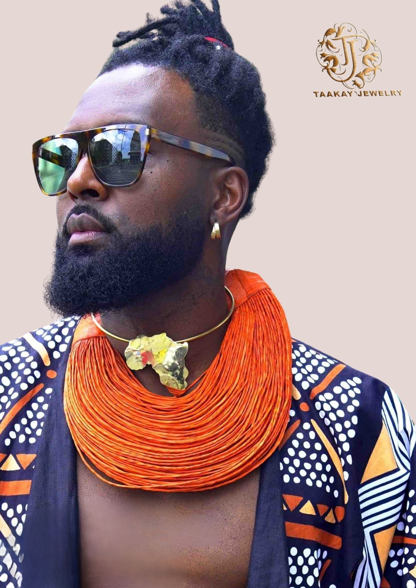 Collier cuir multirang "Athenan Orange" - Artisanat africain