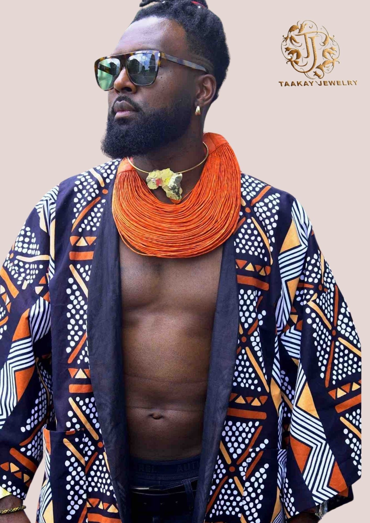 Collier cuir multirang "Athenan Orange" - Artisanat africain
