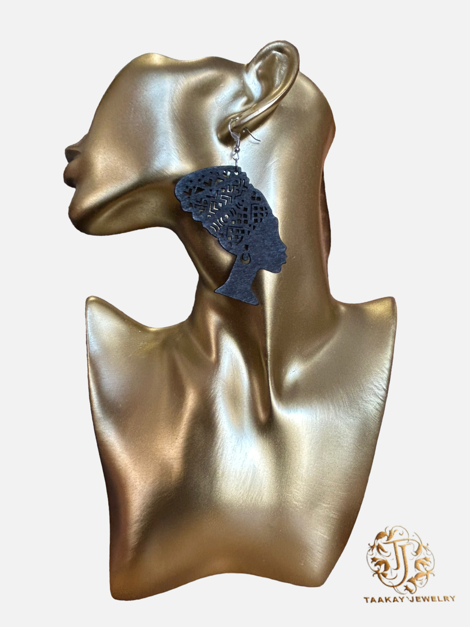 Boucles d'Oreilles "Tête de Femme Royale en Bois"