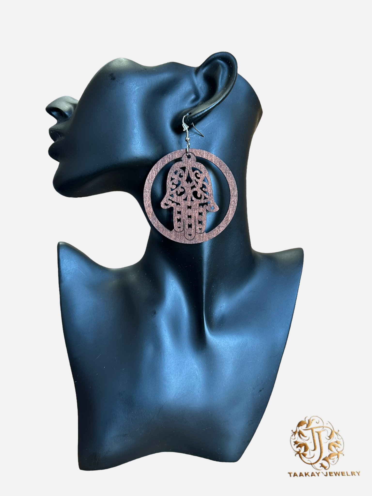 Boucles d'Oreilles "Main de Fatima en Bois"